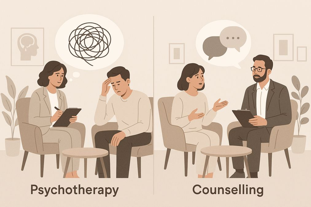 how psychotherapy and counselling differ for mental health treatment